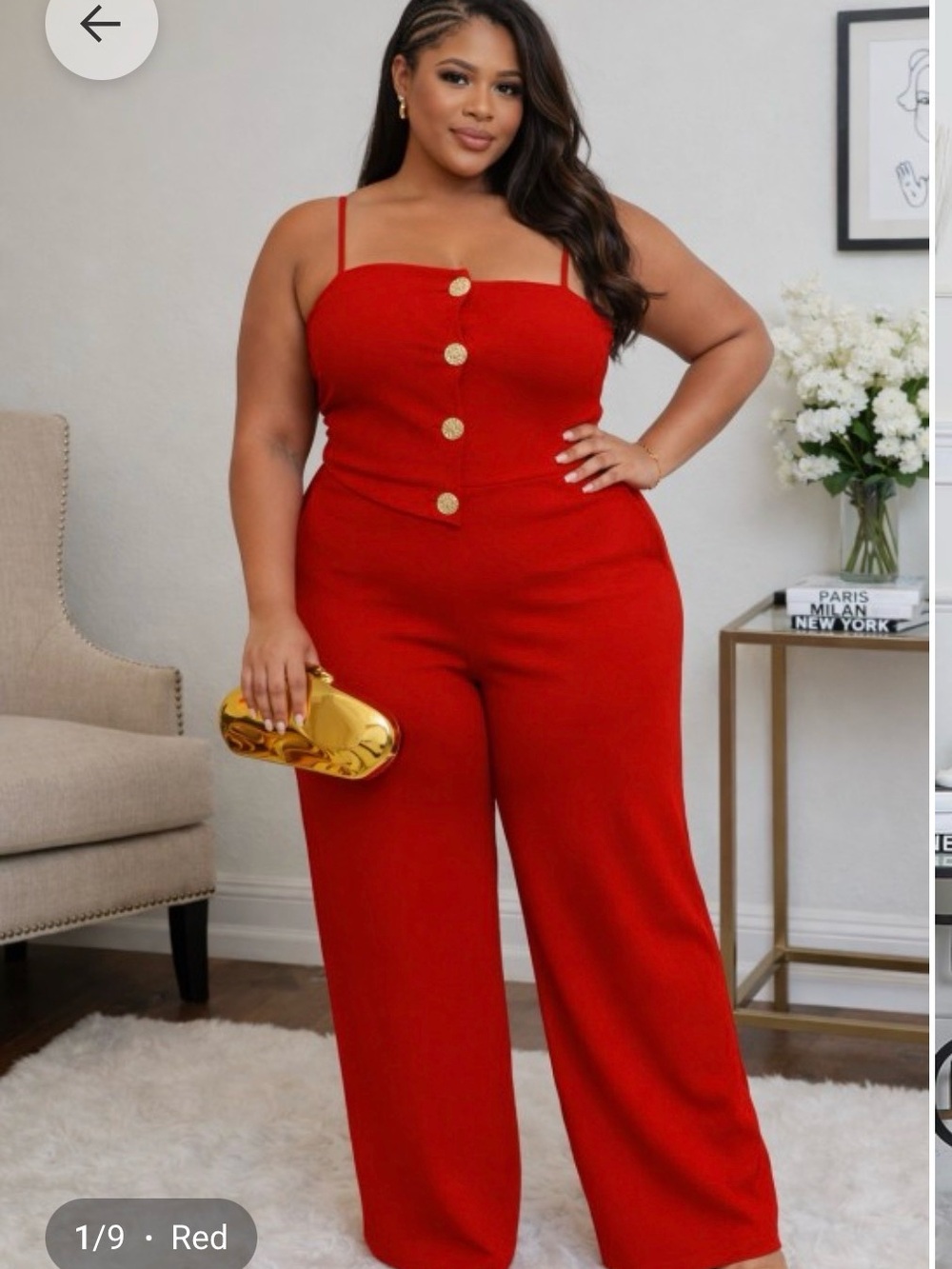 Plus-Size Red Button-Front Wide-Leg Jumpsuit
